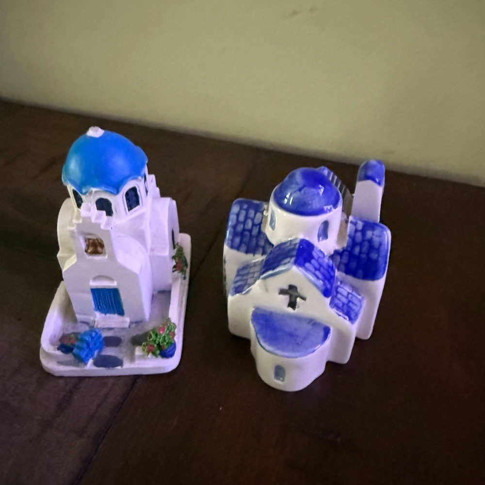 Blue and White Ceramic Greek Houses